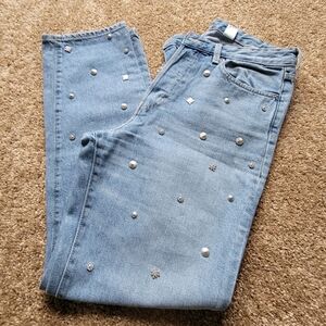 100% cotton metal embellished straight leg jeans size 30